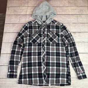 Cabela's Hooded Flannel‎ Shirt Women's Small Gray Plaid